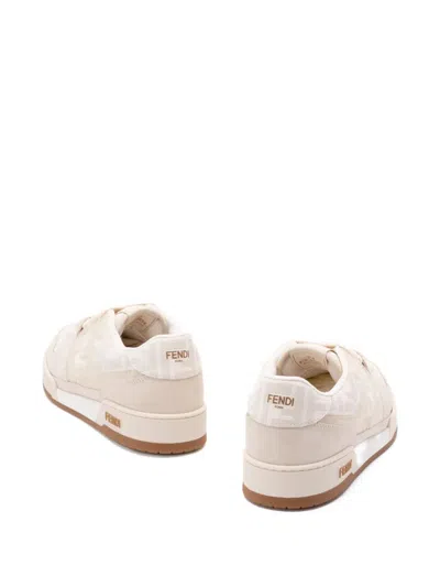 Fendi Match Ff Jacquard And Leather Sneakers In Neutral