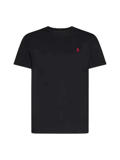 Polo Ralph Lauren Black Crewneck T-shirt With Pony Embroidery On The Front In Black