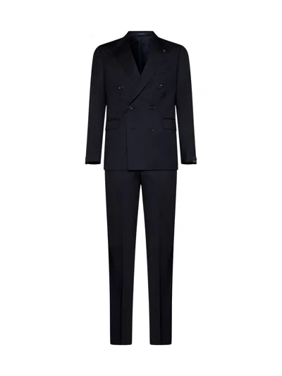 Tagliatore Black Double-breasted Tuxedo Suit With Covered Buttons In Black