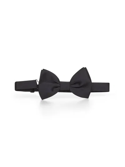 Tagliatore Black Satin Bow Tie In Blue