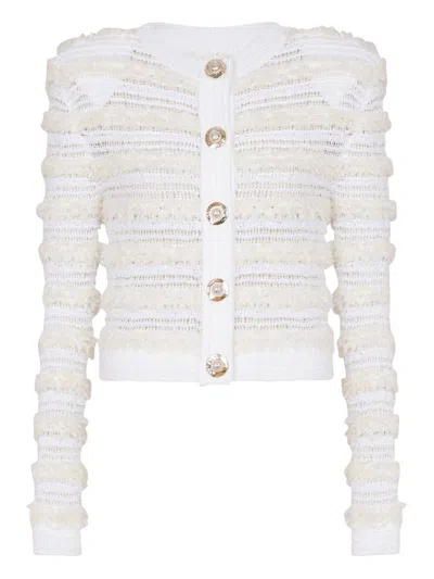 Balmain Long-sleeved Tweed-effect Knit Cardigan