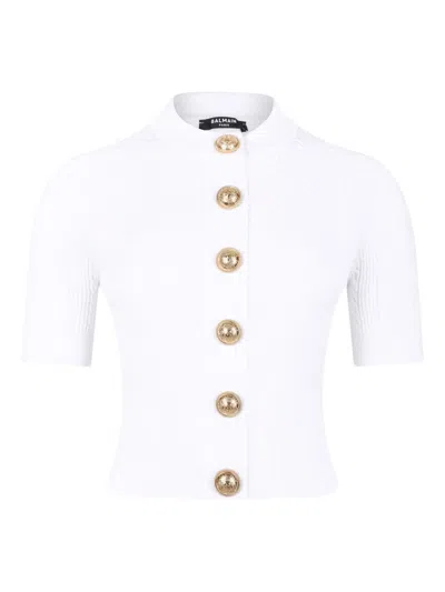Balmain Crewneck Ribbed Cardigan Short Sleeves