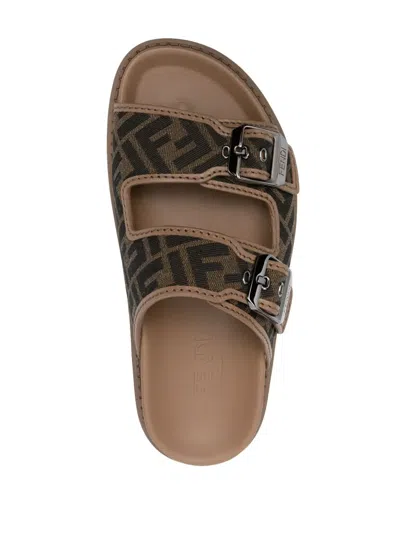 Fendi Men Feel Jacquard Ff Fabric Sandals In Brown