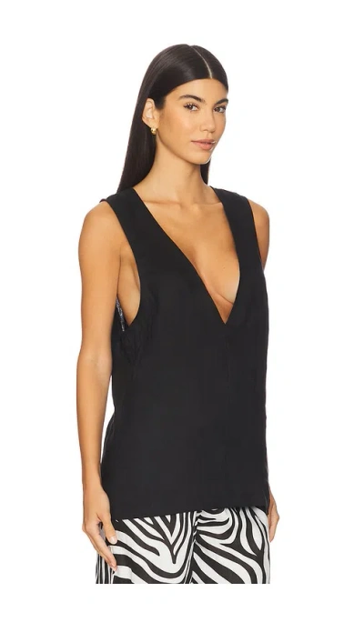 Aexae Linen V Neck Top In Black