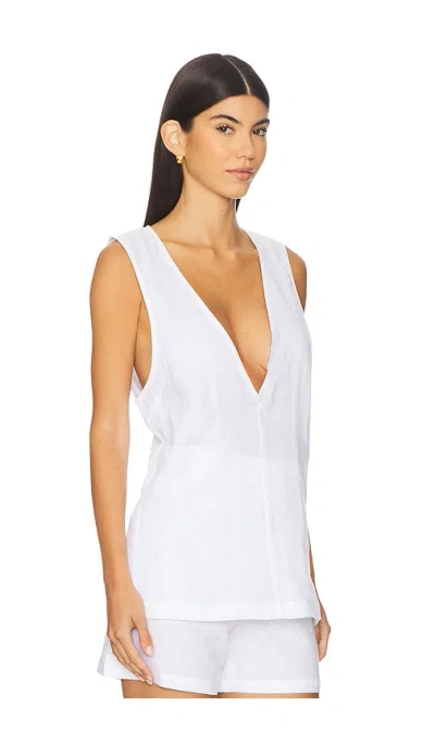 Aexae Linen V Neck Top In White