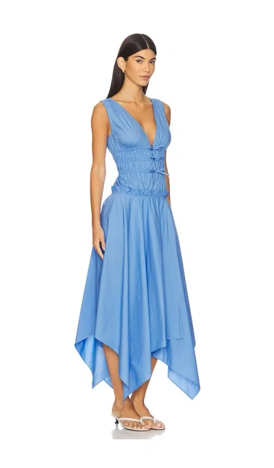 Aknvas Zelie Tie-front Cotton Poplin Dress In Blue