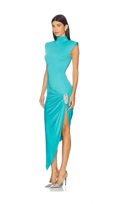 Area Crystal-embellished Draped Midi Dress In Blue