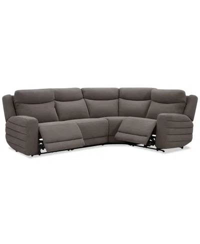 Macy's Kristyan 4-pc. Fabric Sectional With With 2 Power Recliners, Exclusively At  In Brown