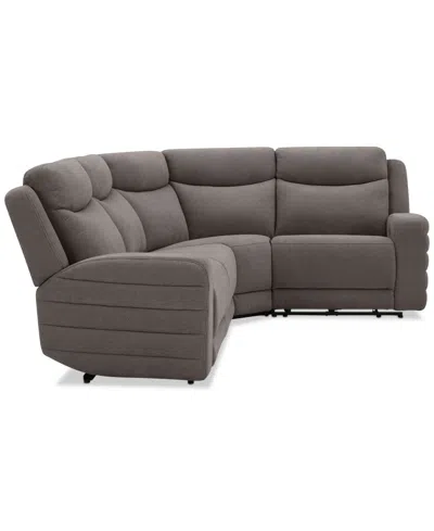 Macy's Kristyan 4-pc. Fabric Sectional With With 2 Power Recliners, Exclusively At  In Brown