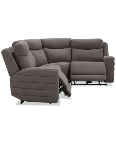 Macy's Kristyan 4-pc. Fabric Sectional With With 2 Power Recliners, Exclusively At  In Brown