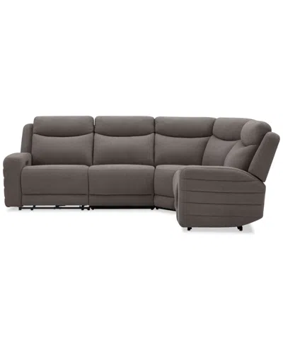 Macy's Kristyan 4-pc. Fabric Sectional With With 2 Power Recliners, Exclusively At  In Brown