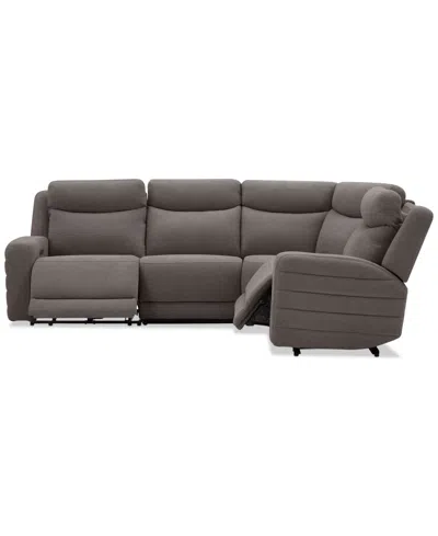 Macy's Kristyan 4-pc. Fabric Sectional With With 2 Power Recliners, Exclusively At  In Brown