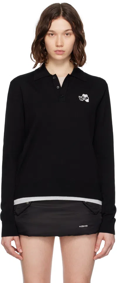 We11 Done Black Wool Patched Logo Polo