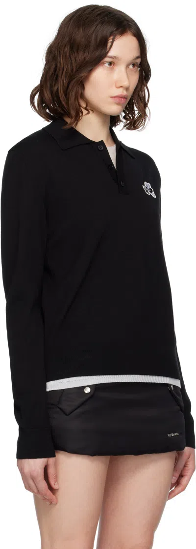 We11 Done Black Wool Patched Logo Polo
