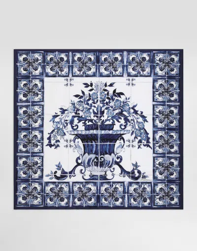 Dolce & Gabbana Majolica-print Silk Foulard (90x90) In White