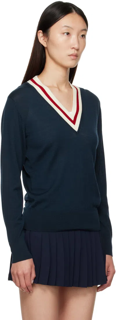 Sporty And Rich Navy 'src' Minimalist V-neck Sweater