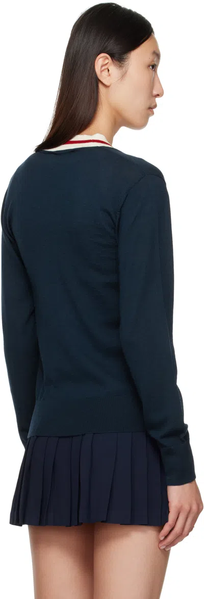 Sporty And Rich Navy 'src' Minimalist V-neck Sweater