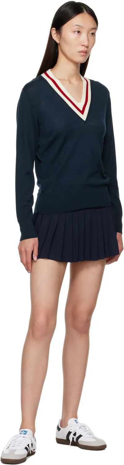 Sporty And Rich Navy 'src' Minimalist V-neck Sweater