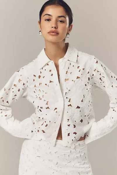 Endless Rose Long-sleeve Lace Buttondown Blouse In White