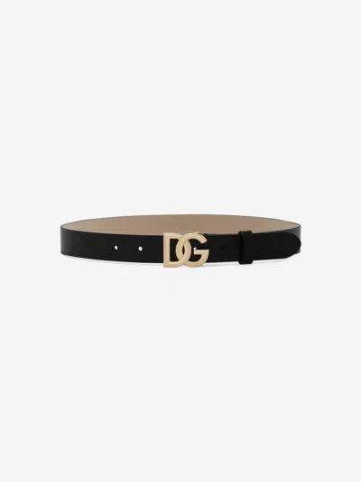 Dolce & Gabbana Girls Leather Logo Belt In Black