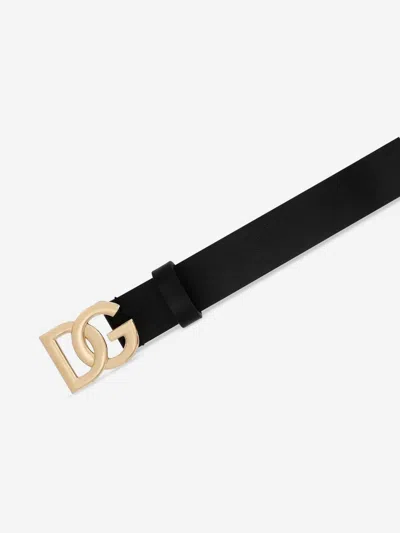 Dolce & Gabbana Girls Leather Logo Belt In Black