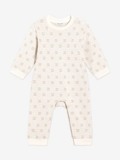 Dolce & Gabbana Baby Dg Jacquard Romper Set In Gray