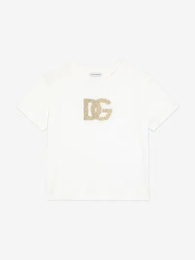 Dolce & Gabbana Cotton Embellished Logo T-shirt In Gold