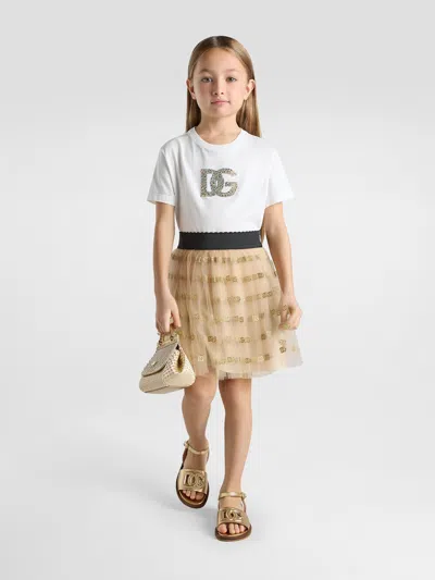 Dolce & Gabbana Cotton Embellished Logo T-shirt In Gold