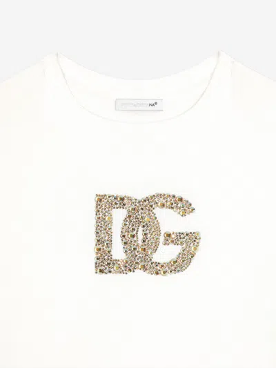Dolce & Gabbana Cotton Embellished Logo T-shirt In Gold