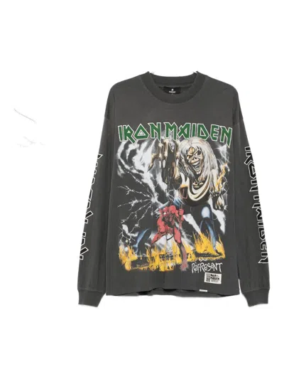 Represent Mens Sunfade Grey  X Iron Maiden Relaxed-fit Cotton T-shirt