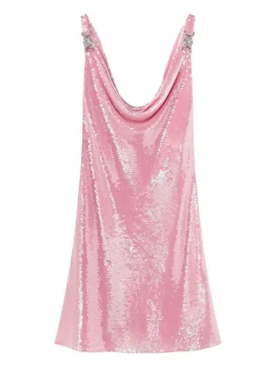 Versace Medusa Strap Silk Chiffon Sequin Cocktail Dress In Pink