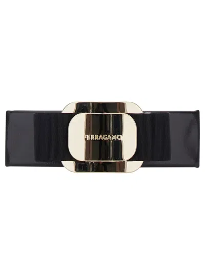Ferragamo Black Hairclip With Vara Bow In Black