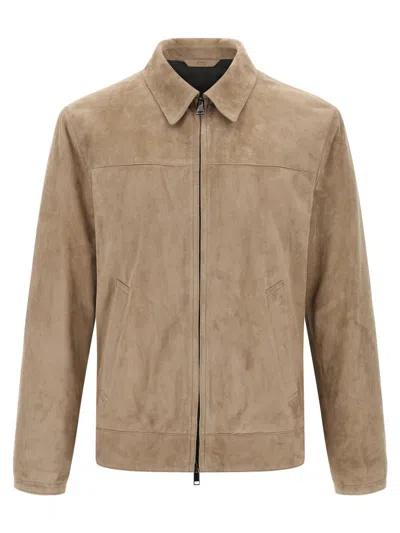 Brioni Classic Suede Blouson With Cupro Lining In Brown