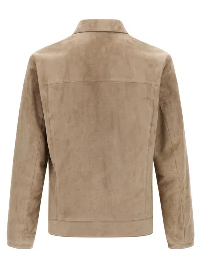 Brioni Classic Suede Blouson With Cupro Lining In Brown