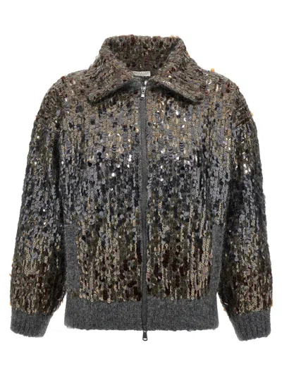 Brunello Cucinelli Embellished Crewneck Knitwear With Ribbed Accents