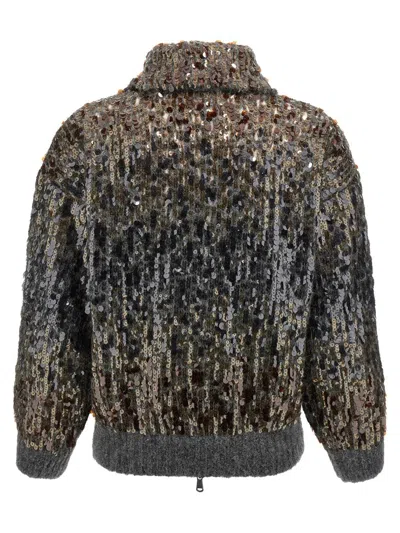 Brunello Cucinelli Embellished Crewneck Knitwear With Ribbed Accents