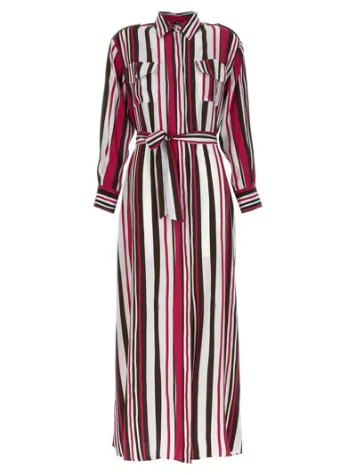 Kiton Striped Shirt Dress With Belted Waist In Red