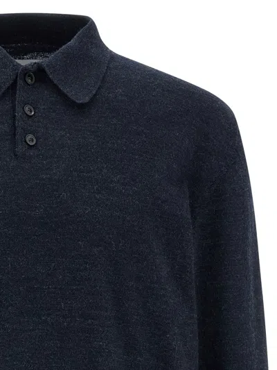 Maison Margiela Knitwear With Buttoned Collar And Elbow Patches In Blue