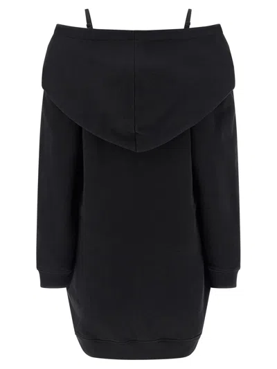 Mm6 Maison Margiela Mm6 By Maison Margiela Off-shoulder Black Sweatshirt Dress With Cozy Hood