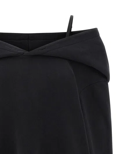 Mm6 Maison Margiela Mm6 By Maison Margiela Off-shoulder Black Sweatshirt Dress With Cozy Hood