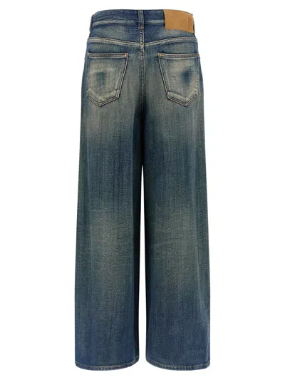 Mm6 Maison Margiela Wide-leg Drawstring Trousers Contrast Stitching In Blue