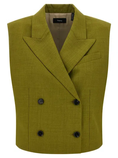 Theory Double-breasted Vest In City Twill In Green