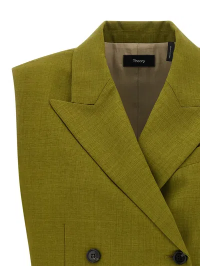 Theory Double-breasted Vest In City Twill In Green