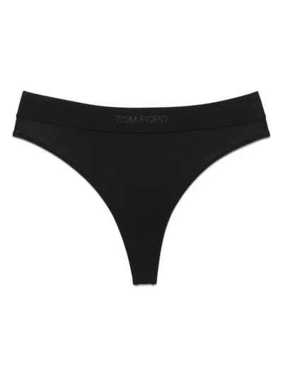 Tom Ford Signature Elastic Waistband Thong In Black