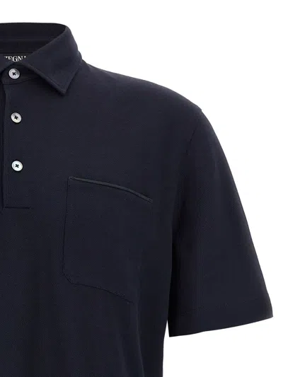Zegna Men's Piquet Polo T-shirt In Black