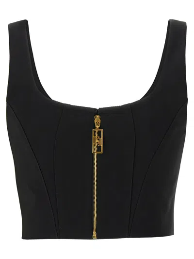 Elisabetta Franchi Lightweight Corset-style Crepe Top With Heart Neckline In Black