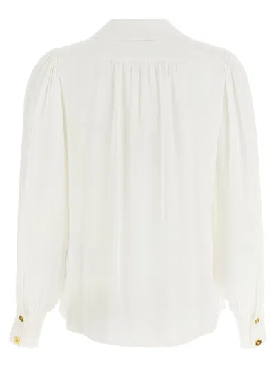 Elisabetta Franchi Pleated Shoulder Long Sleeve Shirt With Gold Hardware In White