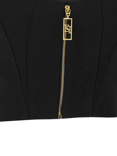 Elisabetta Franchi Lightweight Corset-style Crepe Top With Heart Neckline In Black