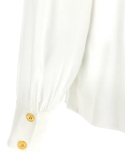 Elisabetta Franchi Pleated Shoulder Long Sleeve Shirt With Gold Hardware In White