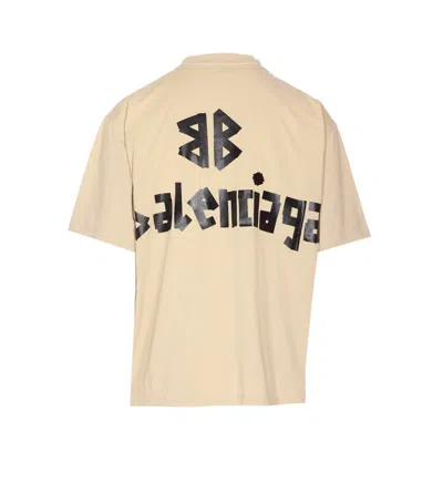 Balenciaga Men Beige Tape Type Medium Fit T-shirt In Neutral